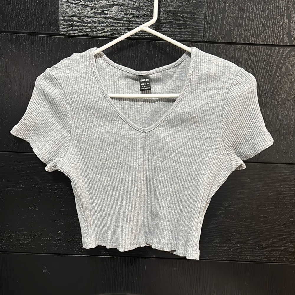SHEIN Gray Ribbed Crop T-Shirt Short Sleeve